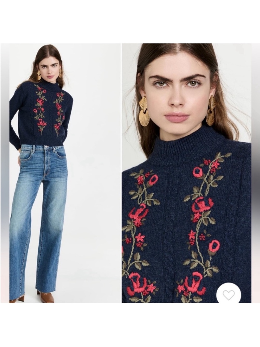 Meadows Filbert Sweater Navy w/ Red Floral Embroidery Sz UK 10, USA 6